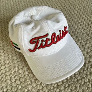 White & red Titleist golf hat